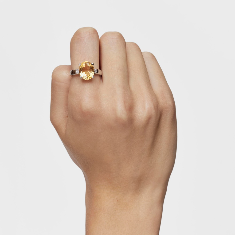 Anel em prata com diamante e citrino Basic Colors