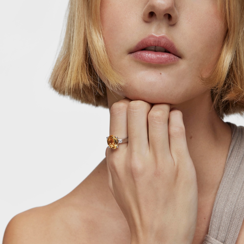 Anel em prata com diamante e citrino Basic Colors