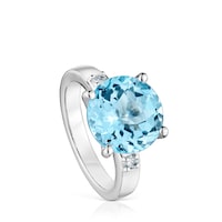 Basic Colors silver Ring with diamonds and topaz