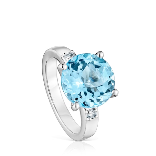 Anillo de plata con diamantes y topacio Basic Colors