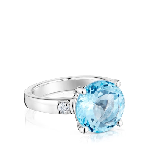 Anillo de plata con diamantes y topacio Basic Colors