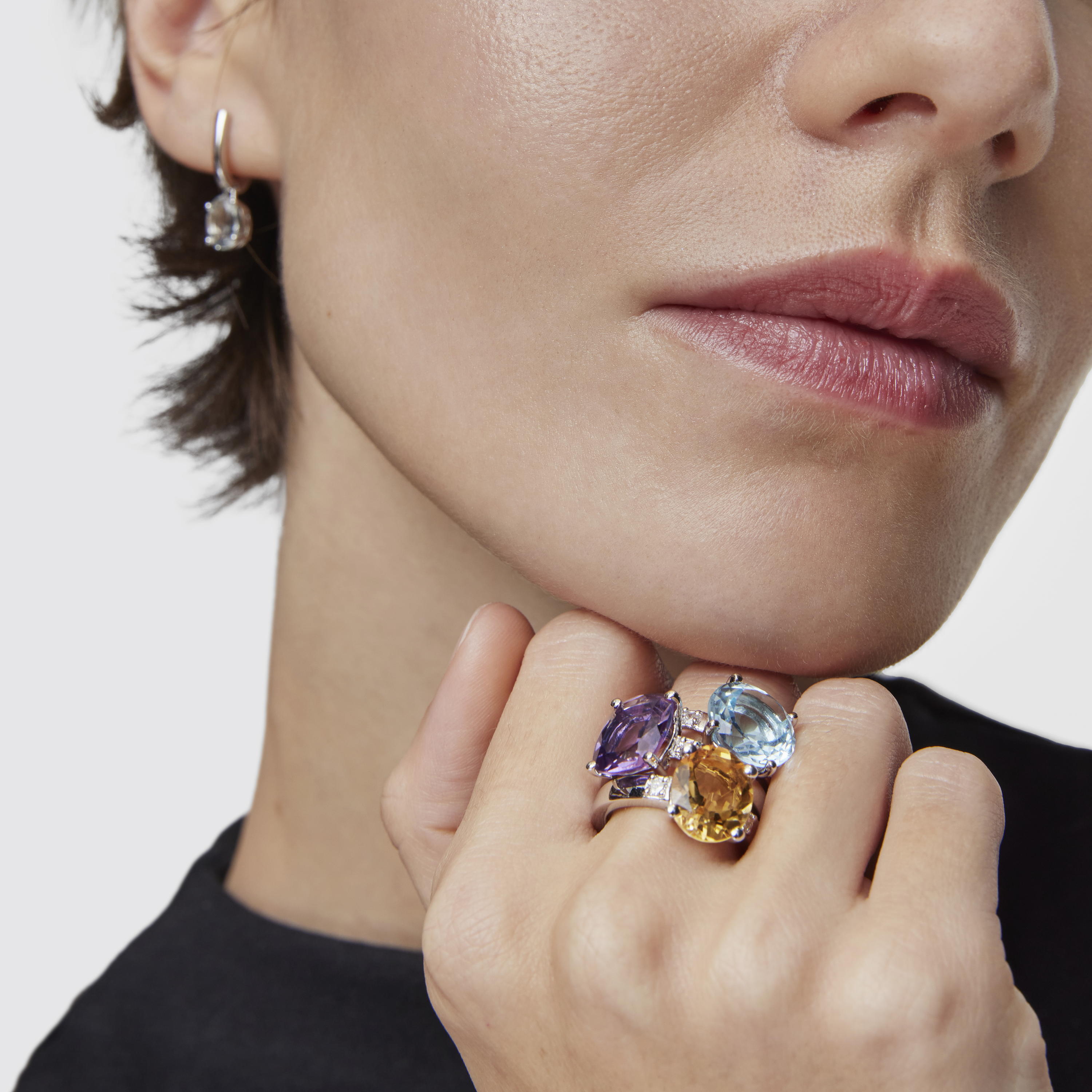 Basic Colors silver Ring with diamond and topaz
