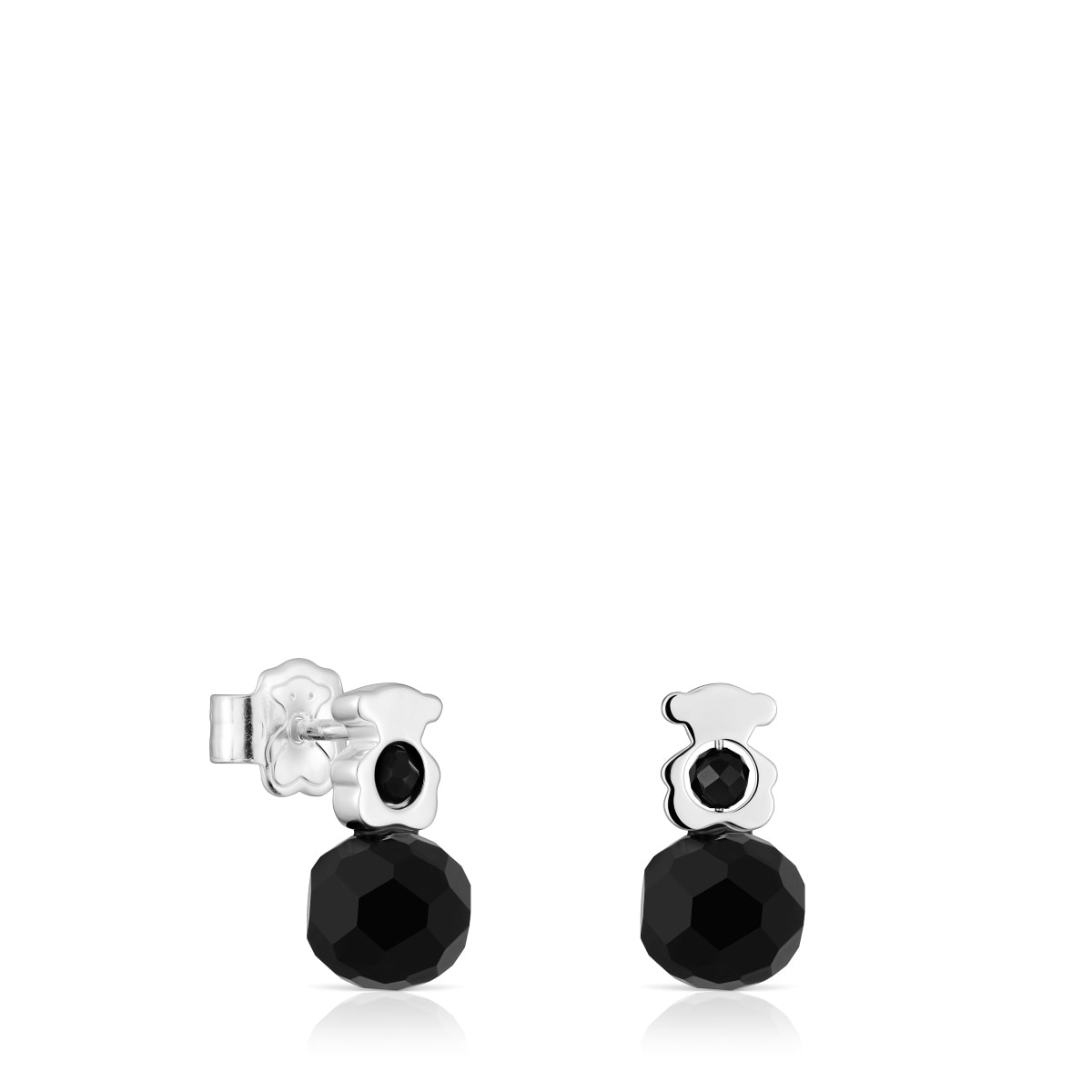 Small silver with onyx bear Earrings I-Bear