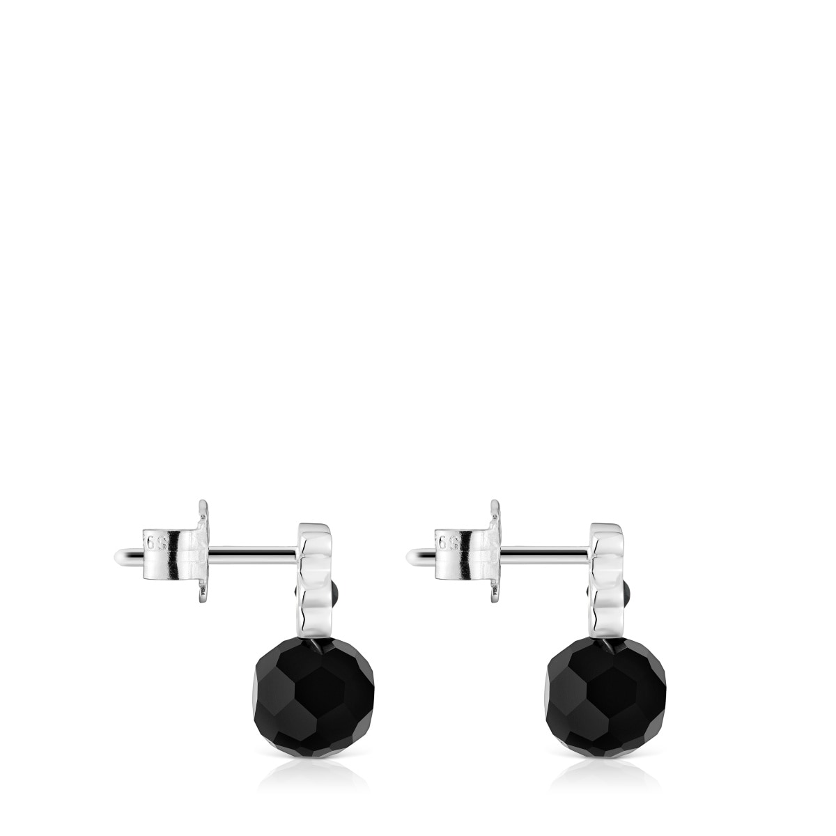 Small silver with onyx bear Earrings I-Bear