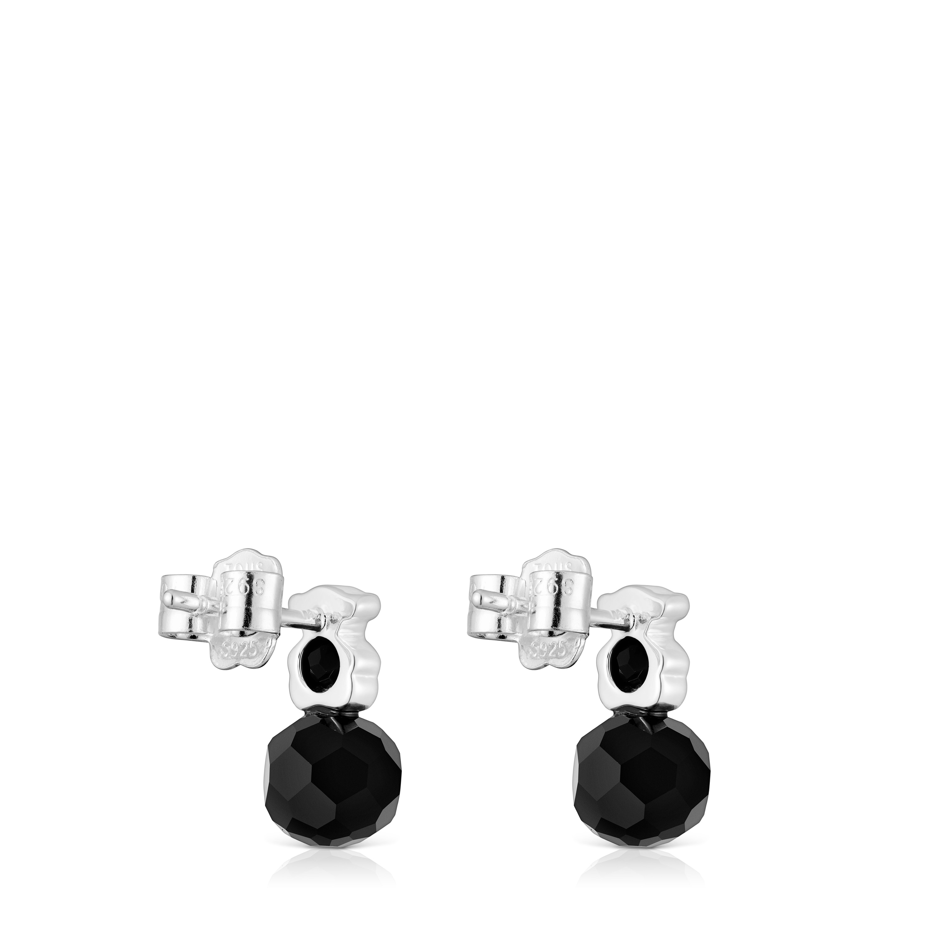 Small silver with onyx bear Earrings I-Bear