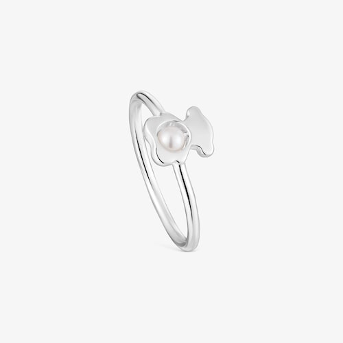 Anel pequeno urso em prata com p&eacute;rola cultivada I-Bear