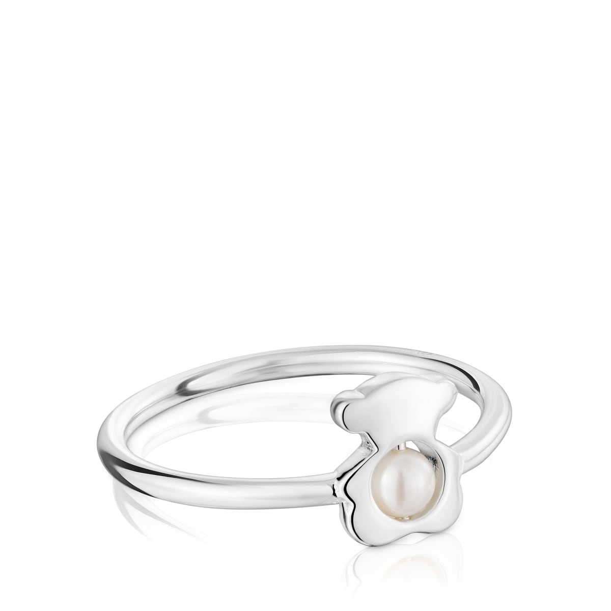 Anillo pequeño oso de plata con perla cultivada I-Bear