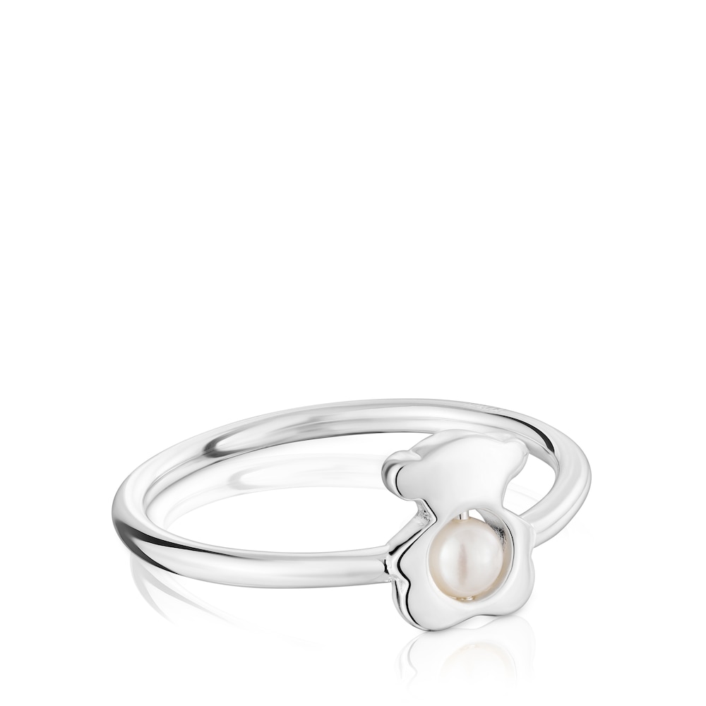 Anillo pequeño oso de plata con perla cultivada I-Bear image number 1