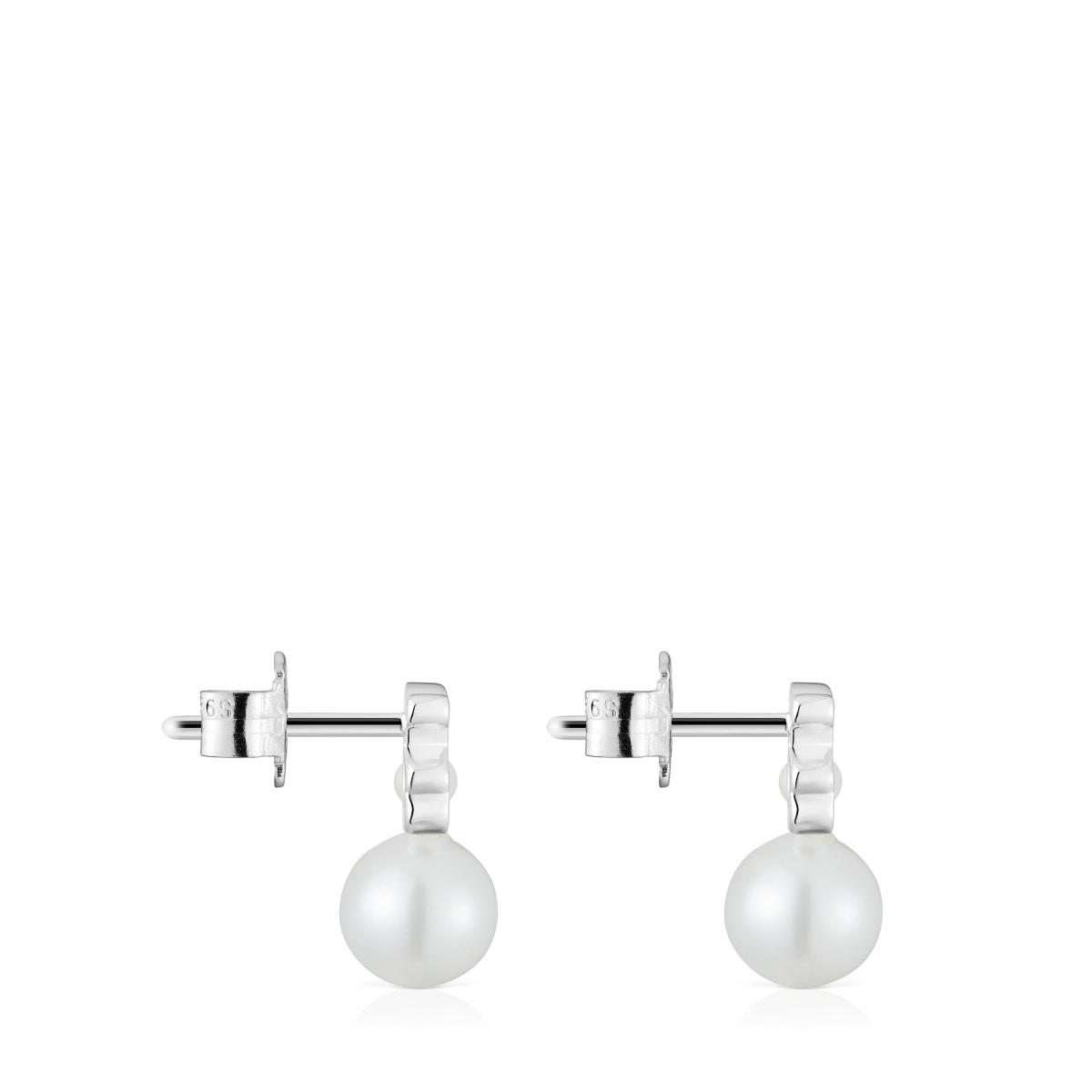 Small silver bear Earrings with cultured pearls I-Bear