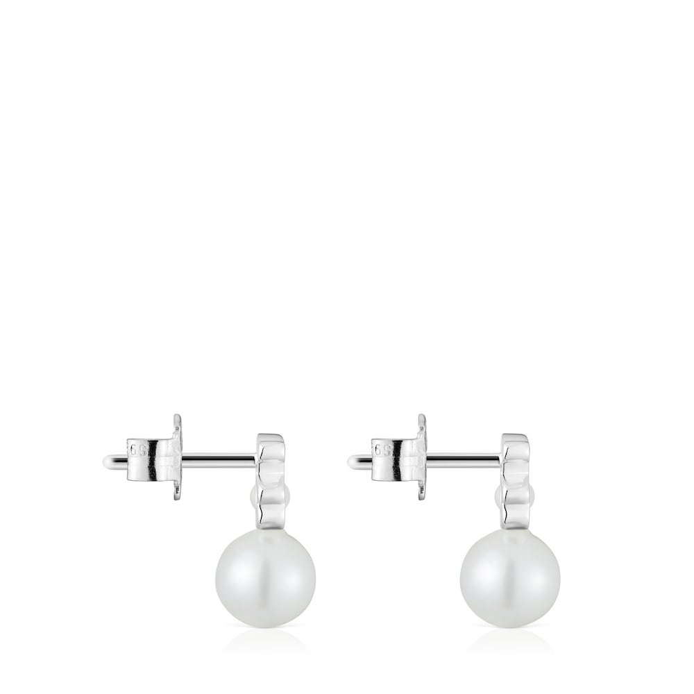 Pendientes pequeños oso de plata con perlas cultivadas I-Bear image number 1