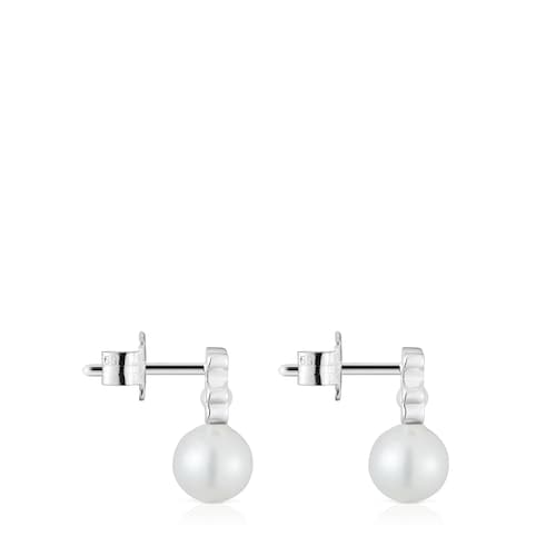 Small silver bear Earrings with cultured pearls I-Bear
