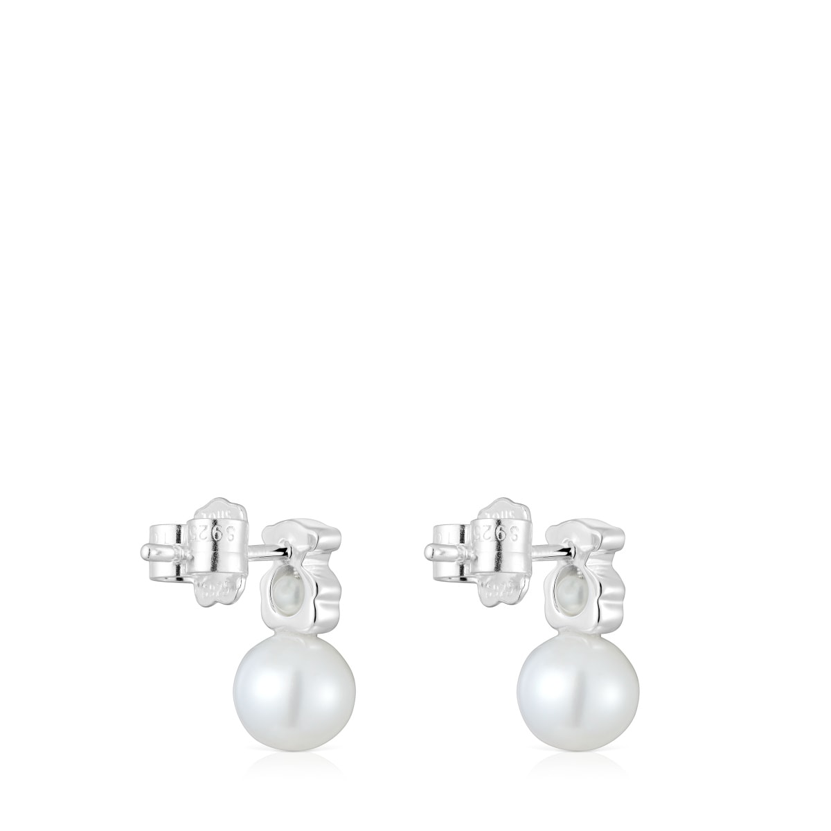 Small silver bear Earrings with cultured pearls I-Bear