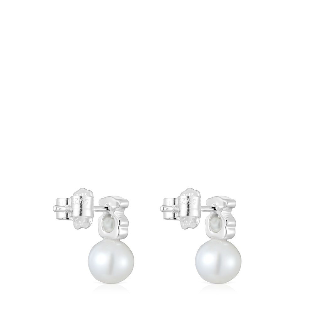 Pendientes pequeños oso de plata con perlas cultivadas I-Bear image number 2