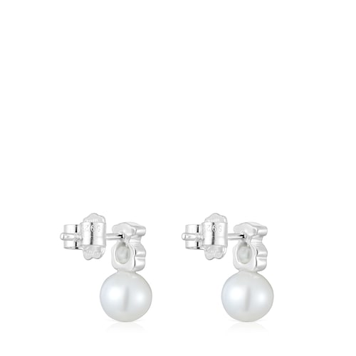 Small silver bear Earrings with cultured pearls I-Bear