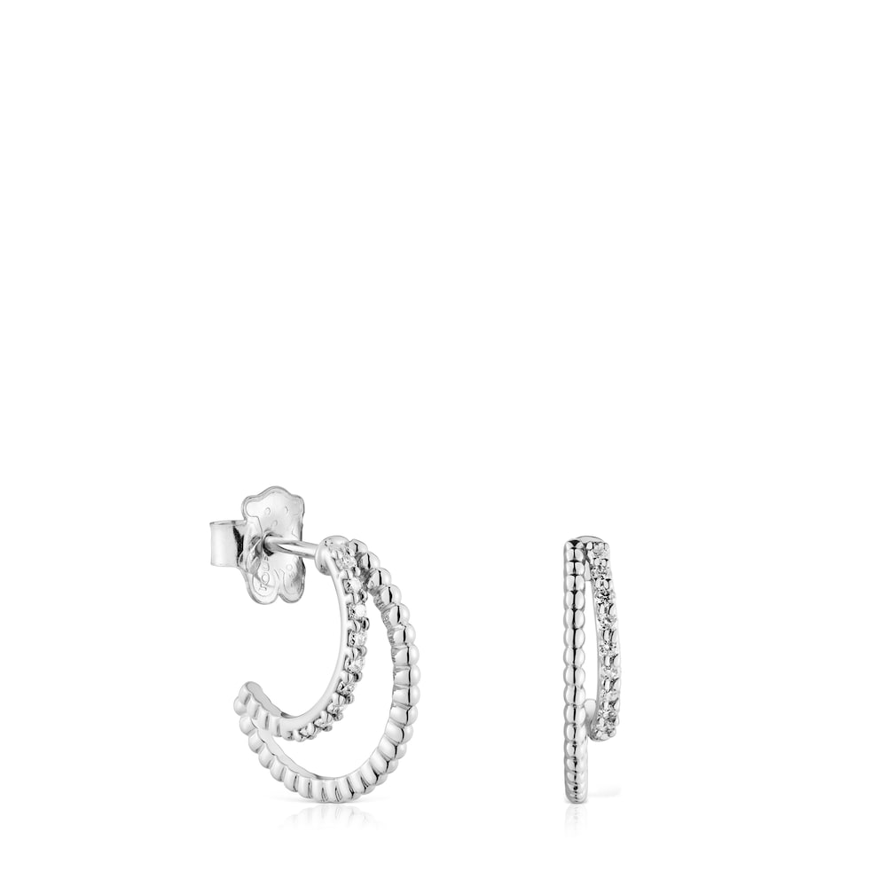 Short double hoop white gold Earrings with Diamonds Les Classiques Short double hoop white gold Earrings with Diamonds Les Classiques