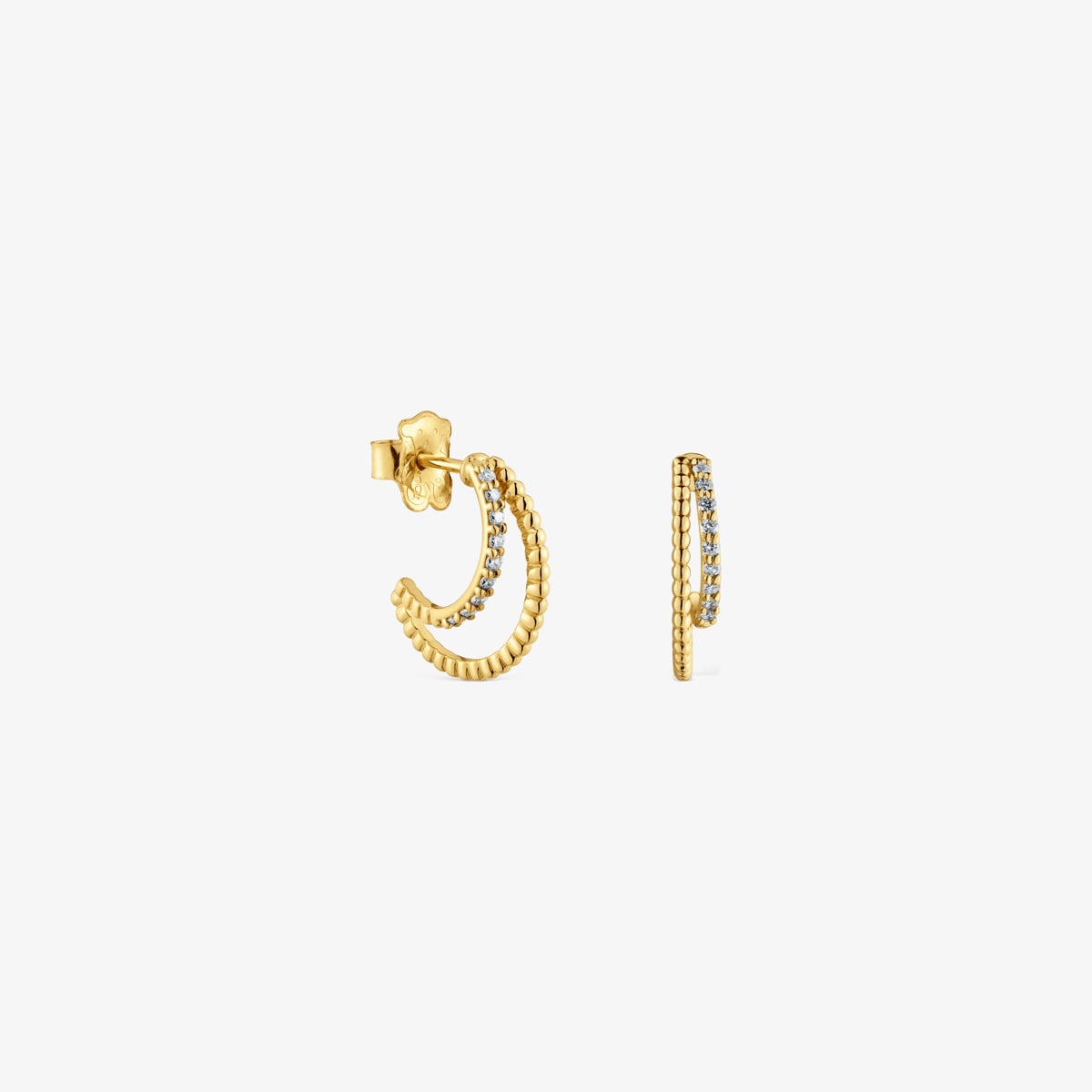 Tous - Pendientes Aro Doble Corto De Oro Con Diamantes Les Classiques - Transparente