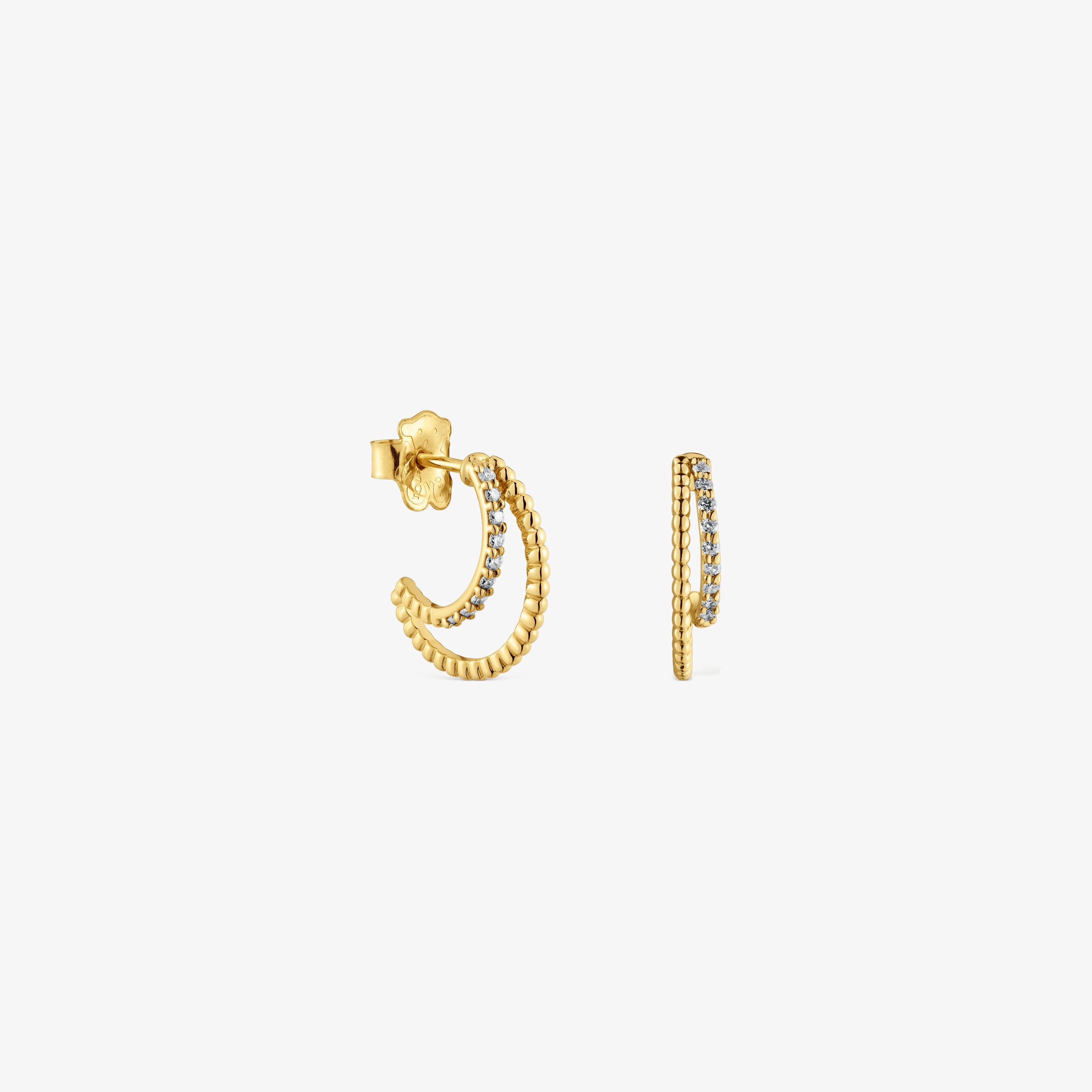 Short double hoop 18K solid gold Earrings with diamonds Les Classiques