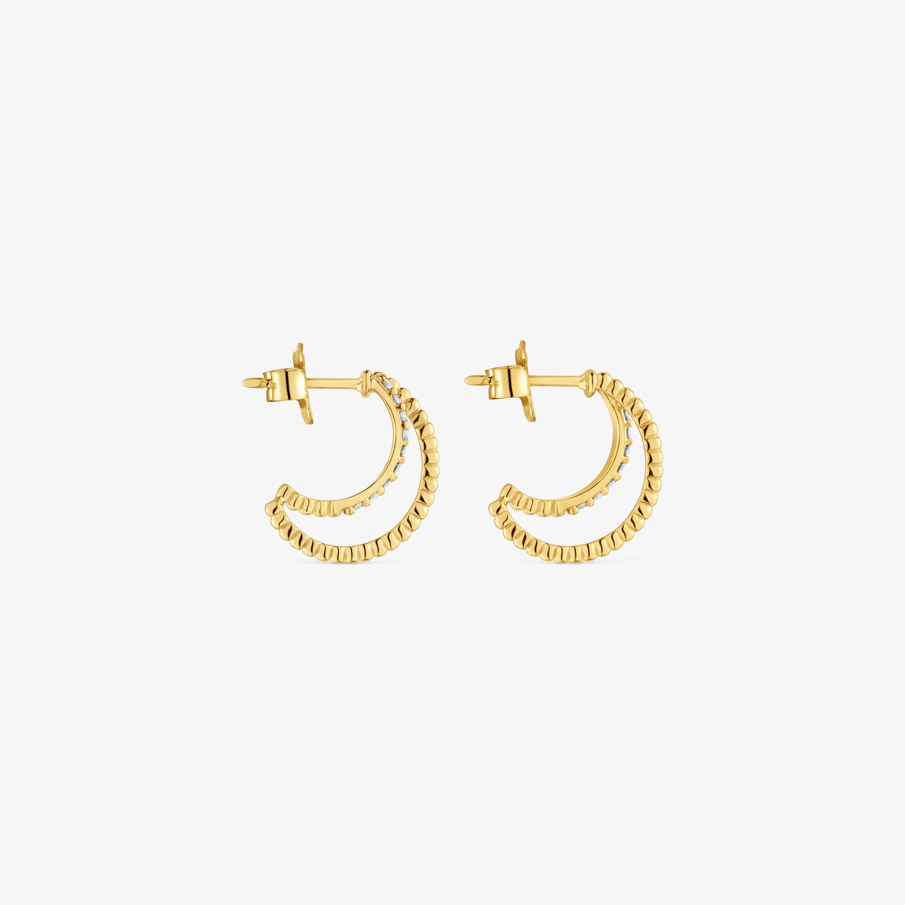Short double hoop 18K solid gold Earrings with diamonds Les Classiques