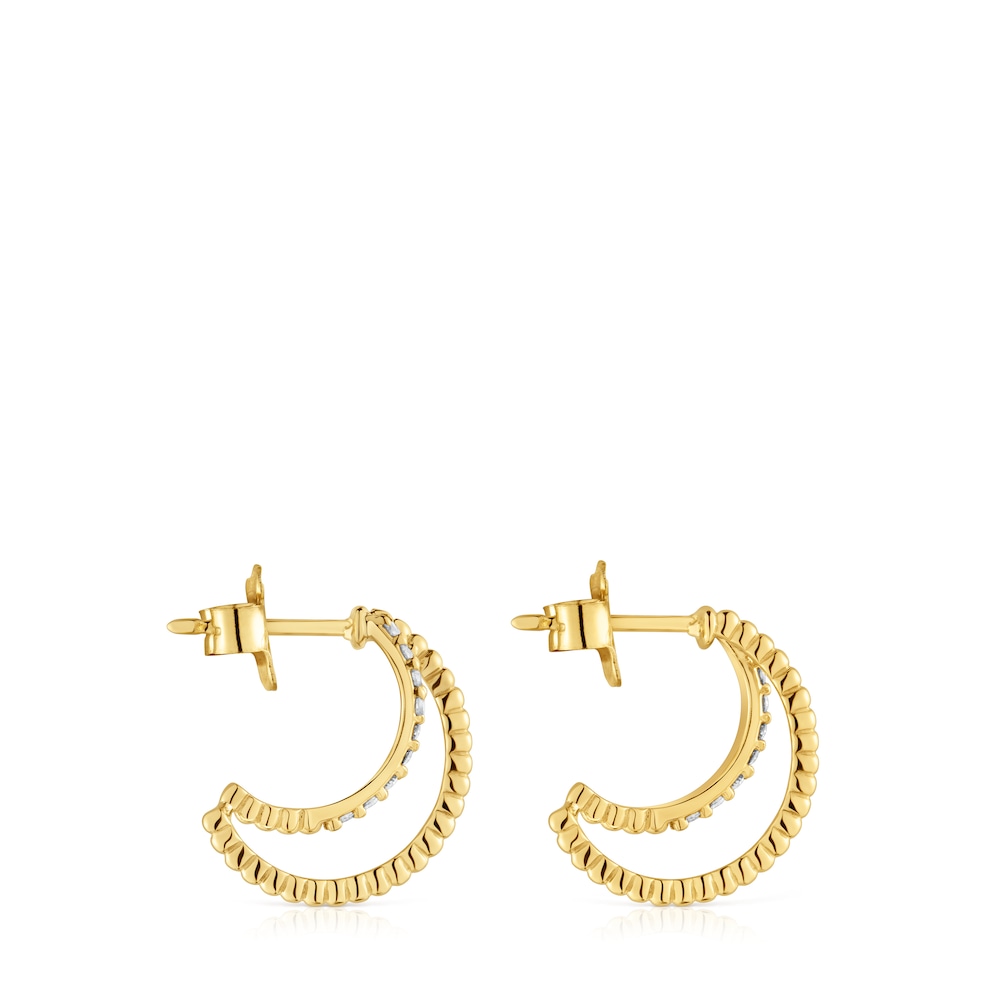 Pendientes aro doble corto de oro con diamantes Les Classiques image number 1