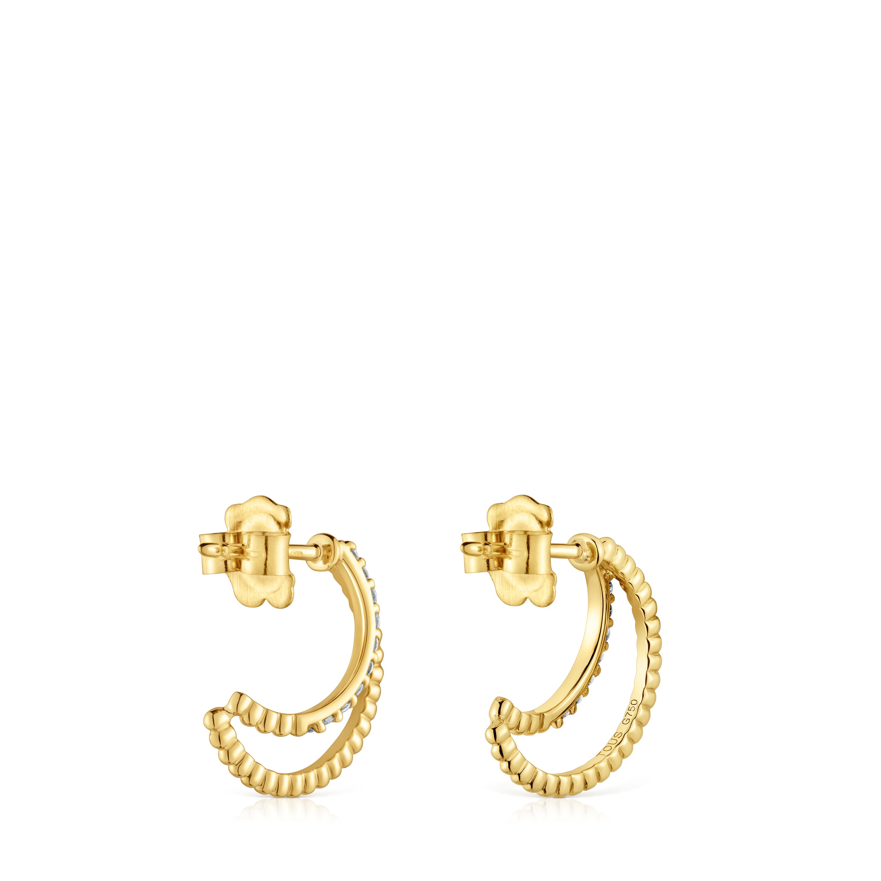 Short double hoop gold Earrings with diamonds Les Classiques
