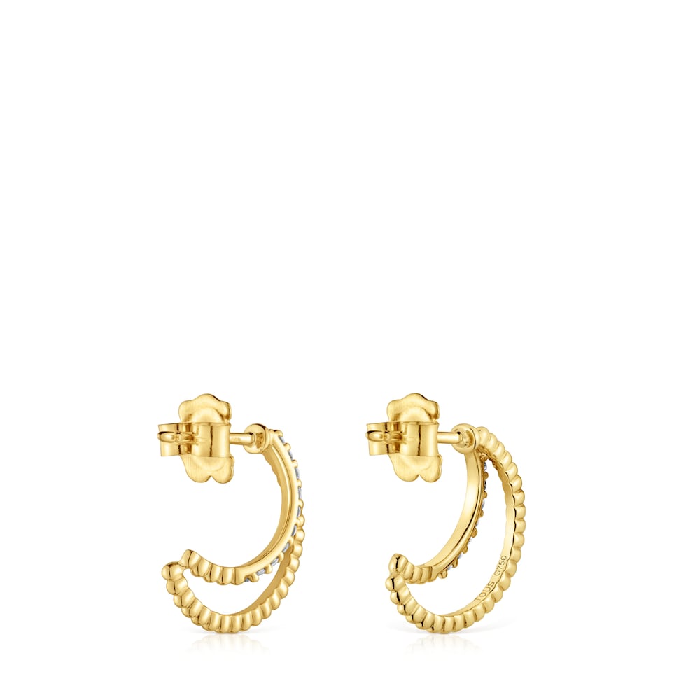 Pendientes aro doble corto de oro con diamantes Les Classiques image number 2