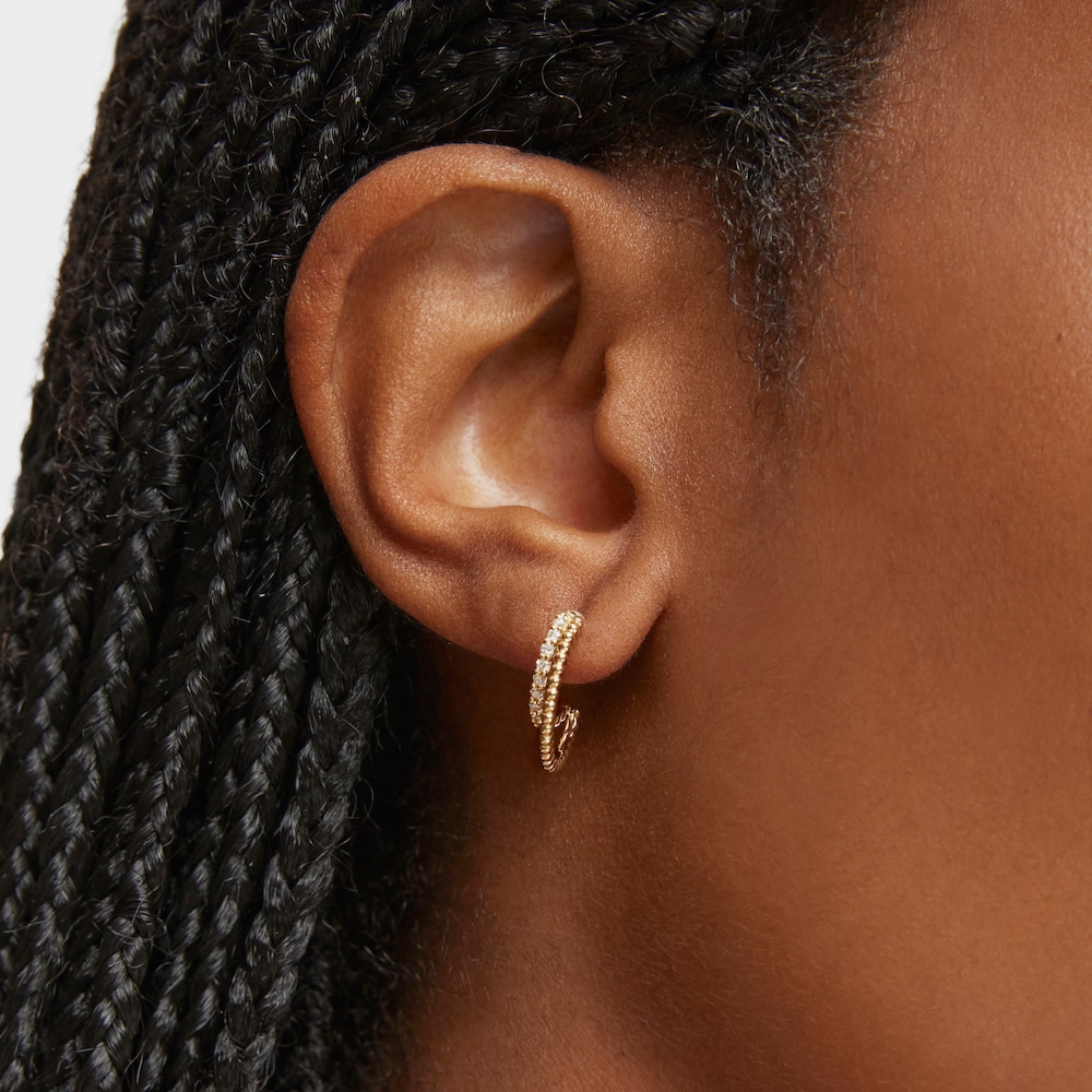 Pendientes aro doble corto de oro con diamantes Les Classiques image number 5