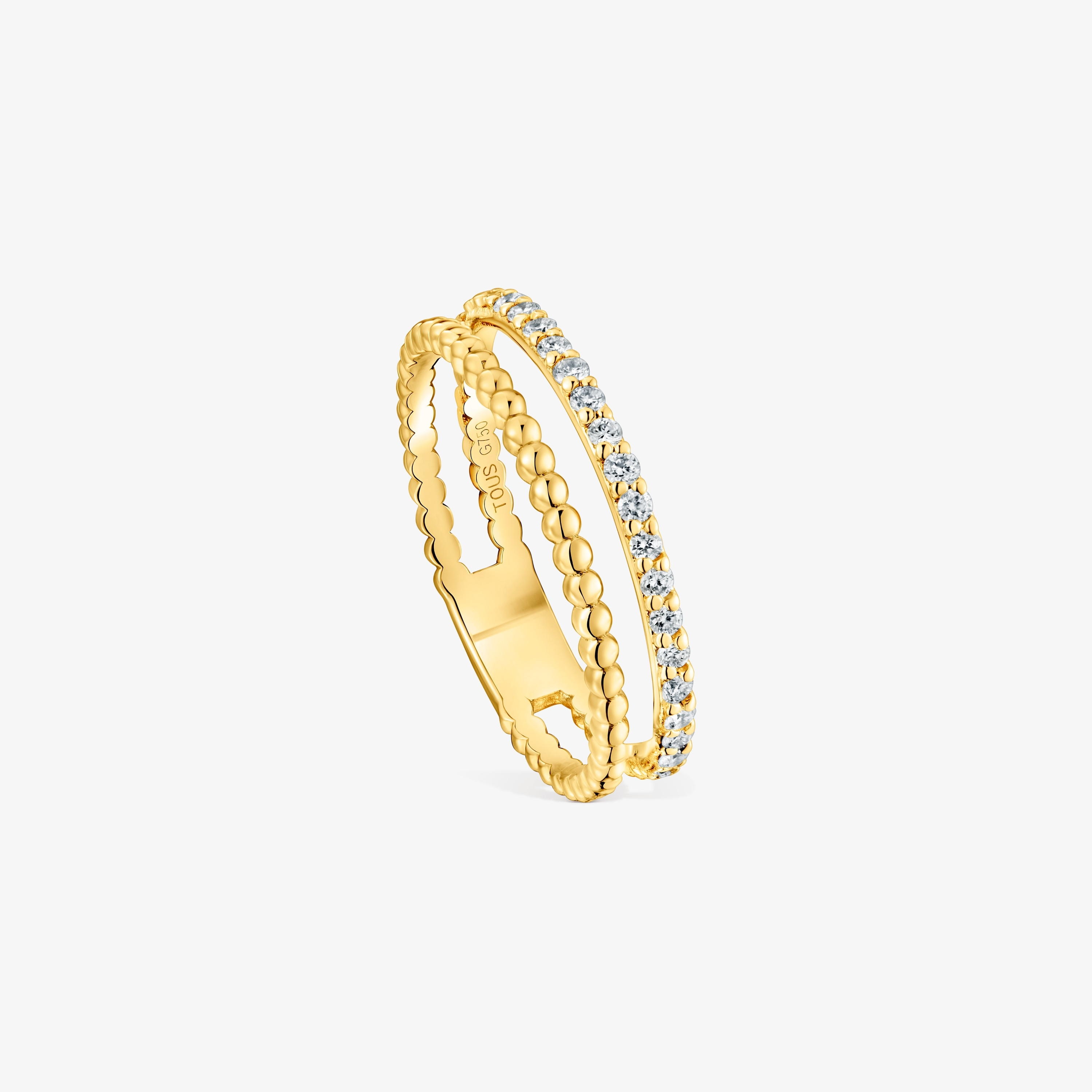 Medium double 18K solid gold Ring with diamonds Les Classiques