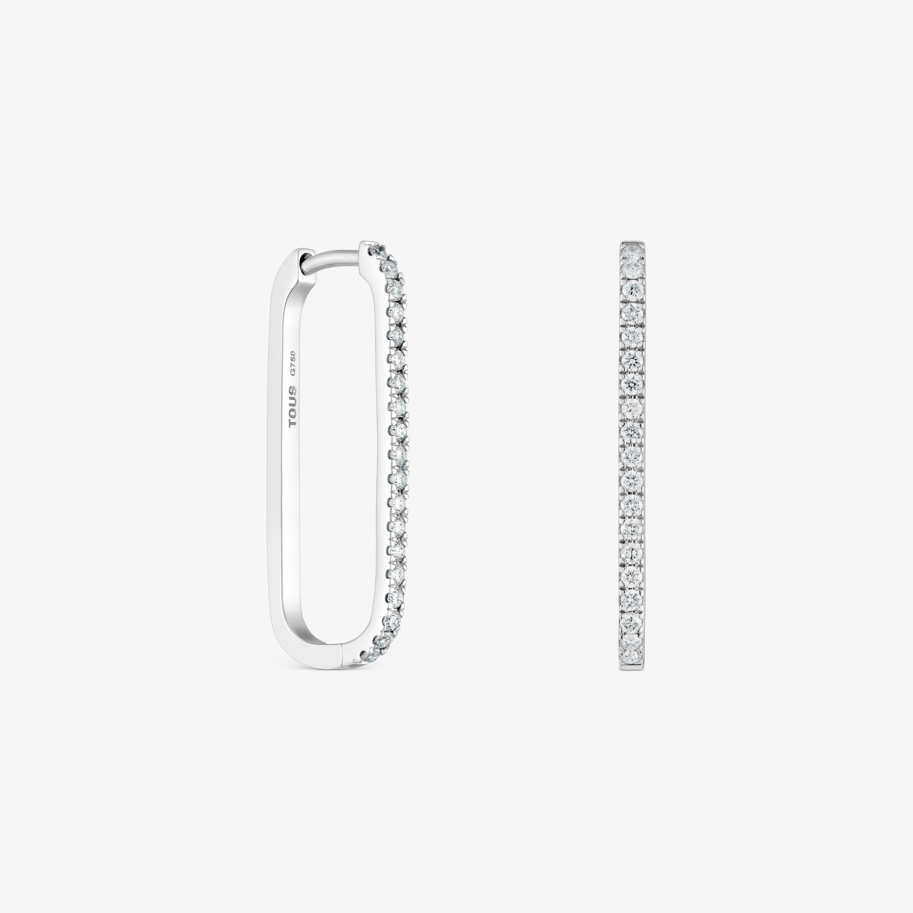 Long oval hoop Earrings in 18K white gold with diamonds Les Classiques