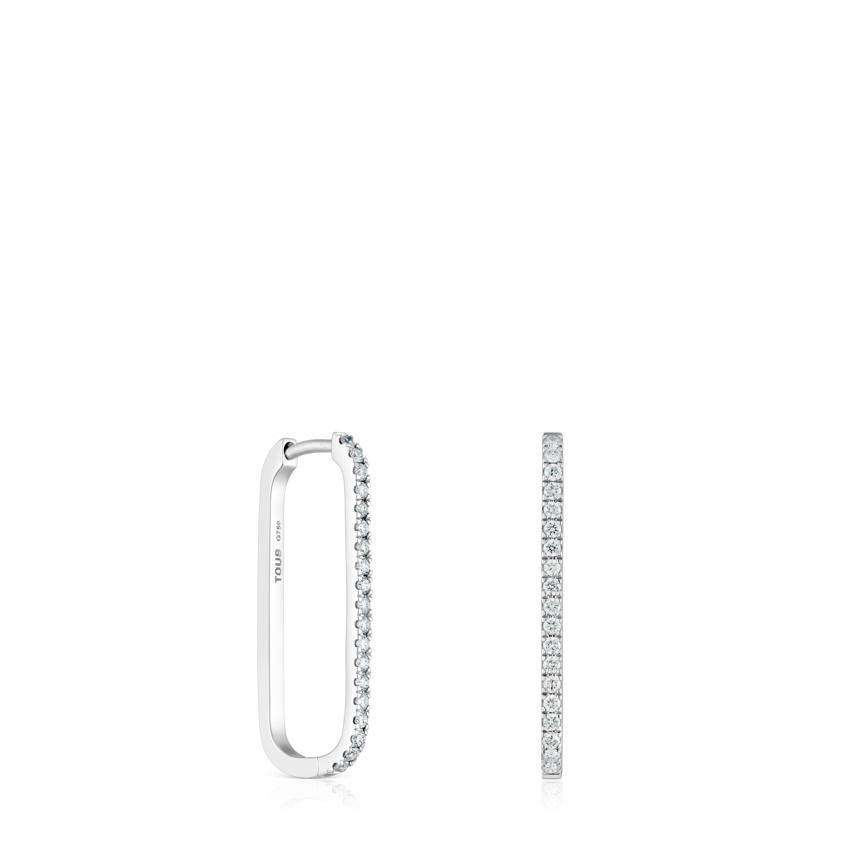 Long oval hoop Earrings in white gold with diamonds Les Classiques