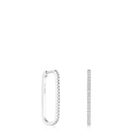Long oval hoop Earrings in white gold with diamonds Les Classiques