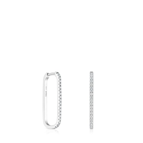 Long oval hoop Earrings in white gold with diamonds Les Classiques