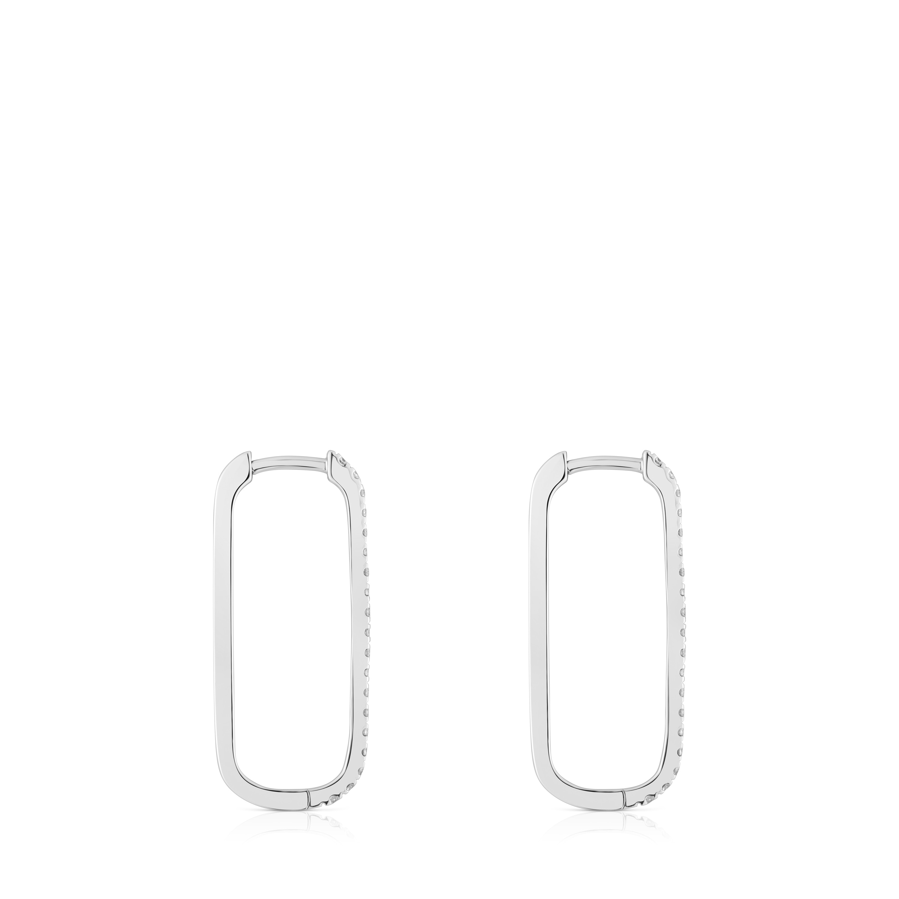 Long oval hoop Earrings in white gold with diamonds Les Classiques