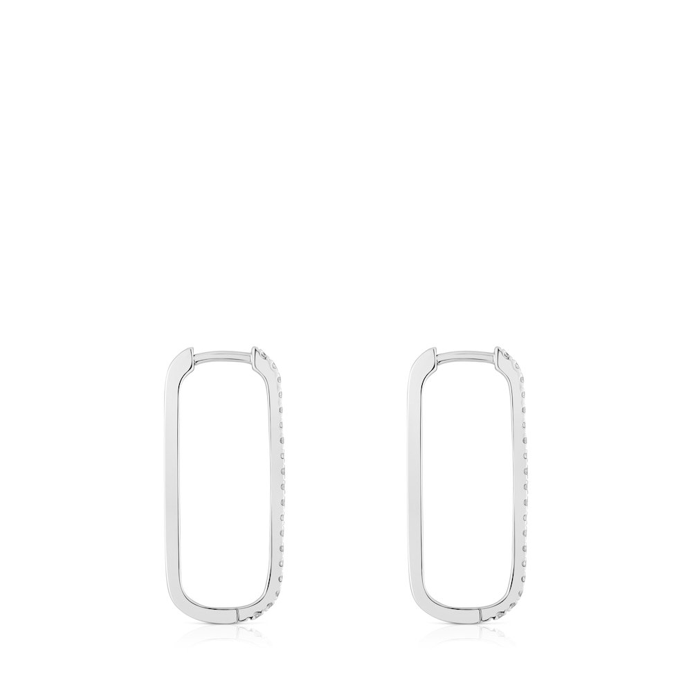 Long oval hoop Earrings in white gold with diamonds Les Classiques