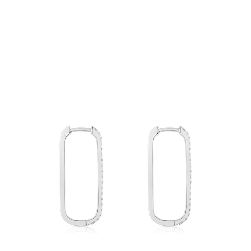 Long oval hoop Earrings in white gold with diamonds Les Classiques