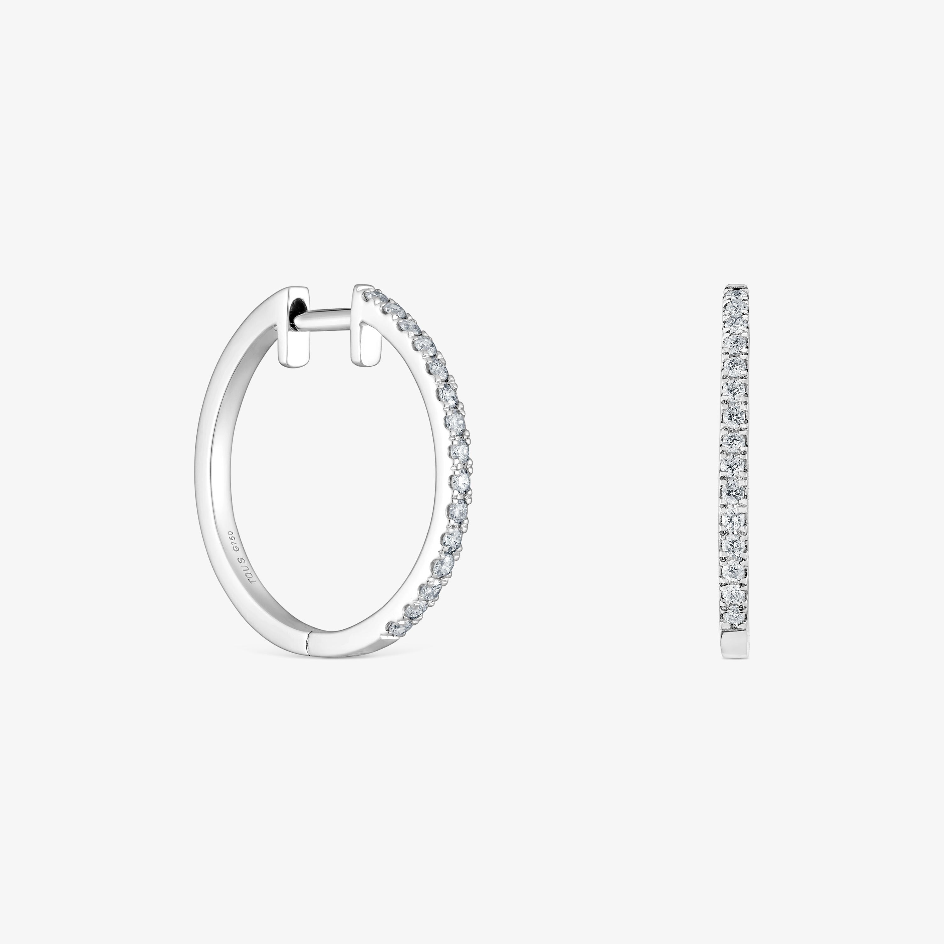 Short hoop Earrings in 18K white gold with mm diamonds Les Classiques