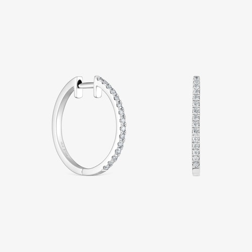 Pendientes aro cortos de oro blanco con diamantes 18 mm Les Classiques