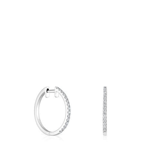 Pendientes aro cortos de oro blanco con diamantes 14,5 mm Les Classiques