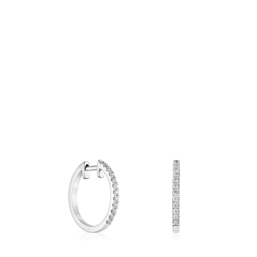 Pendientes aro cortos de oro blanco con diamantes 12,5 mm Les Classiques