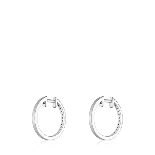 Pendientes aro cortos de oro blanco con diamantes 12,5 mm Les Classiques