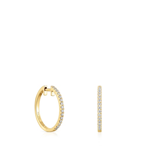 Short hoop Earrings in gold with 14 mm diamonds Les Classiques