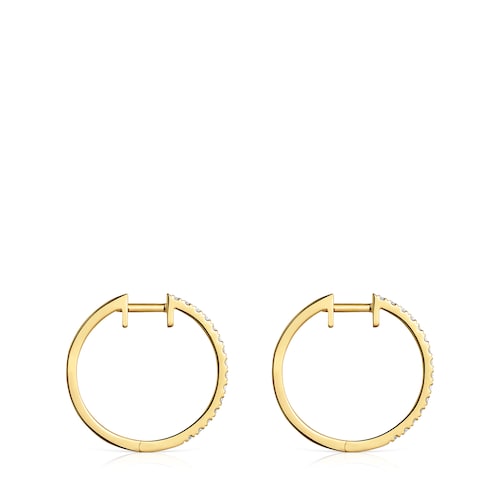 Short hoop Earrings in gold with 14 mm diamonds Les Classiques
