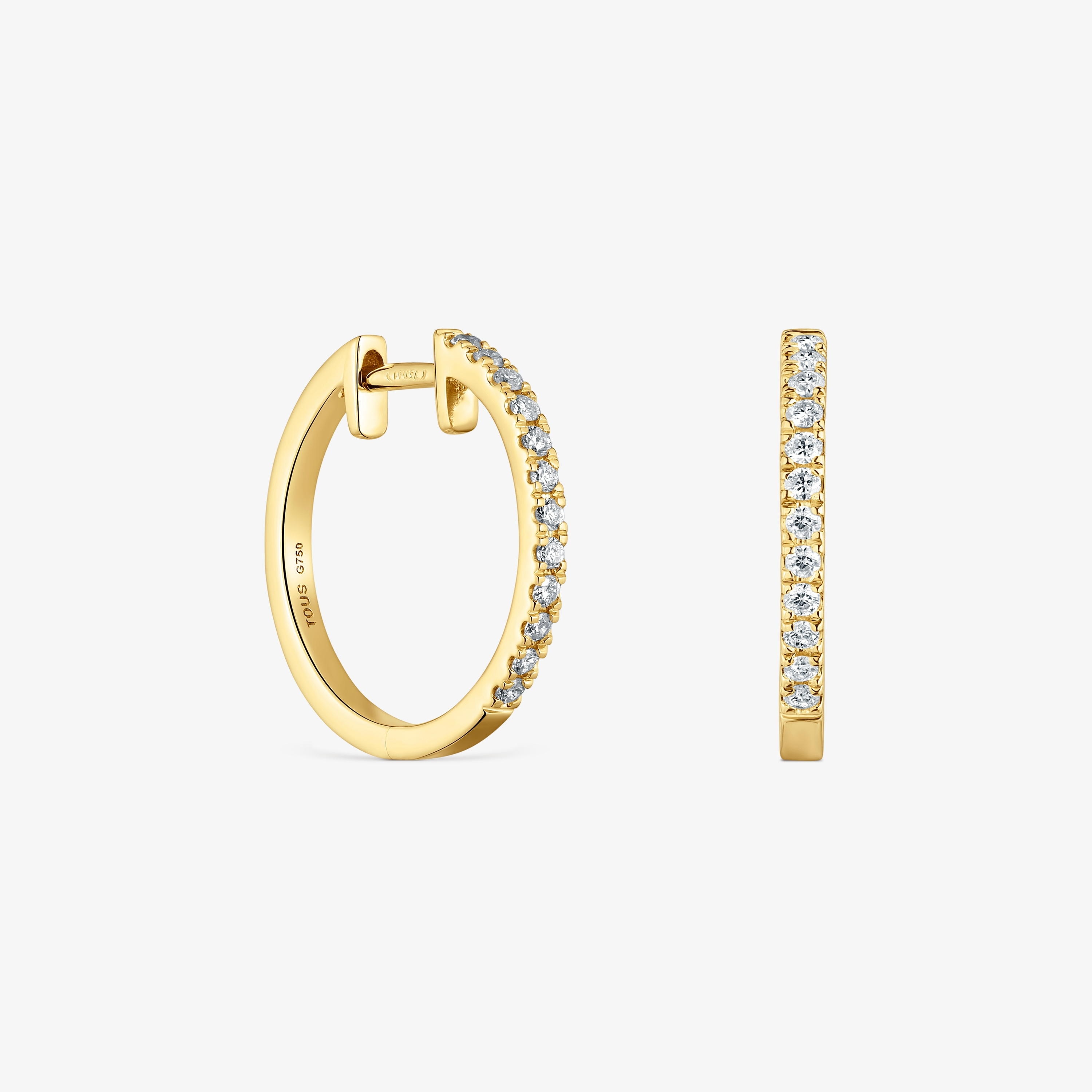 Short hoop Earrings in 18K solid gold with 15 mm diamonds Les Classiques