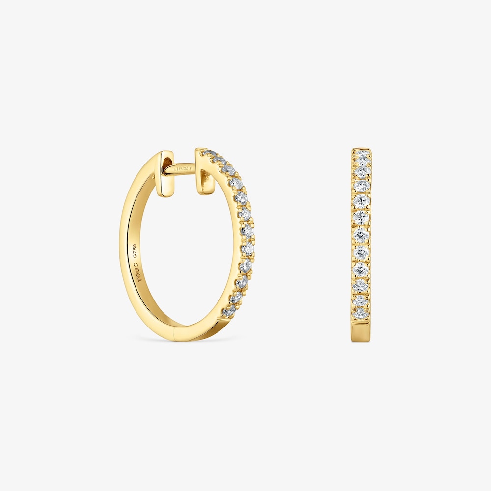 Pendientes aro cortos de oro con diamantes 15 mm Les Classiques