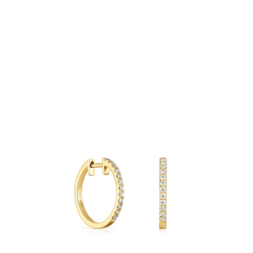 Pendientes aro cortos de oro con diamantes 12,5 mm Les Classiques
