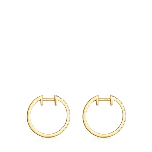 Pendientes aro cortos de oro con diamantes 12,5 mm Les Classiques