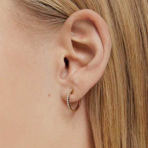 Pendientes aro cortos de oro con diamantes 12,5 mm Les Classiques