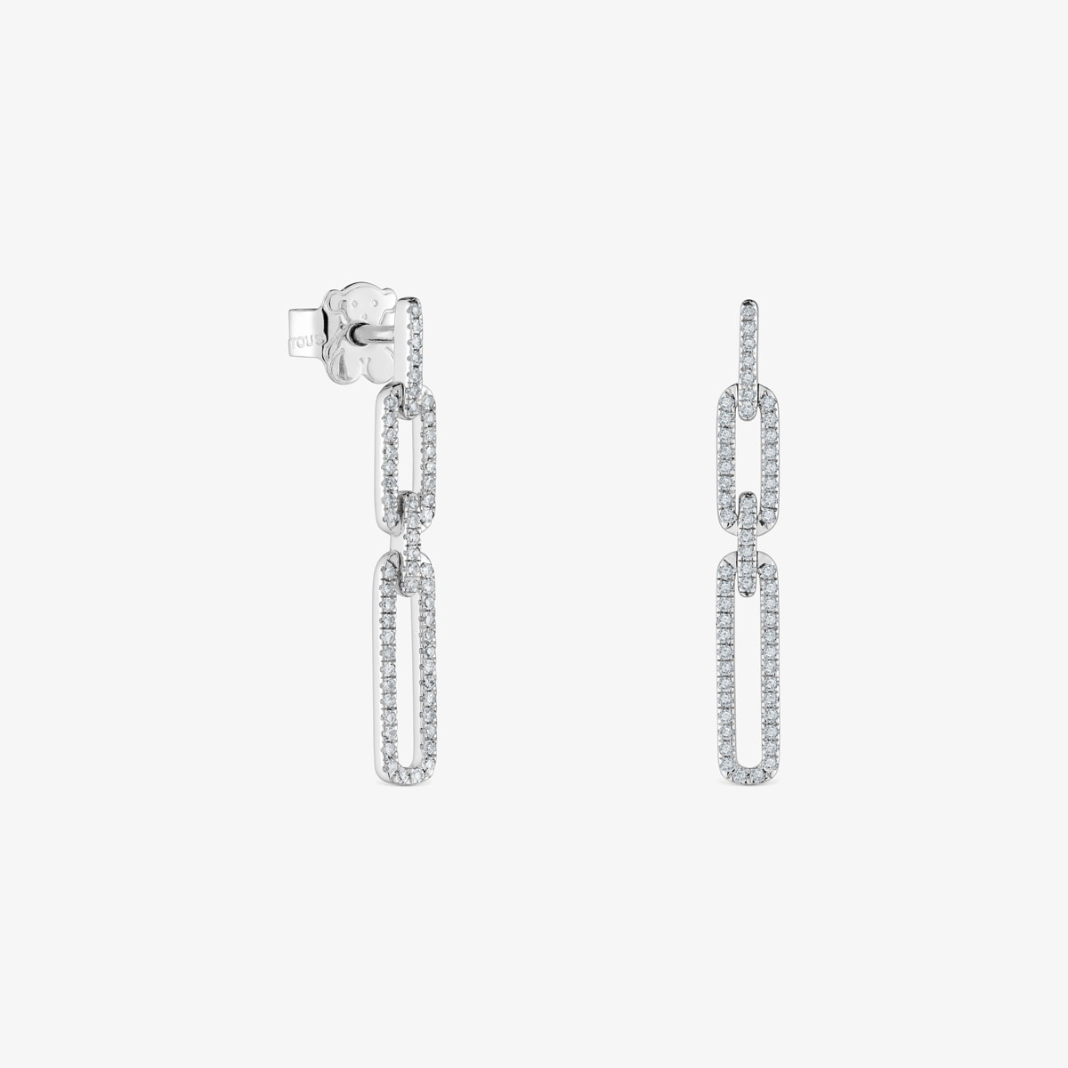 Tous - Pendientes Largos Ovales De Oro Blanco Con Diamantes Les Classiques - Transparente