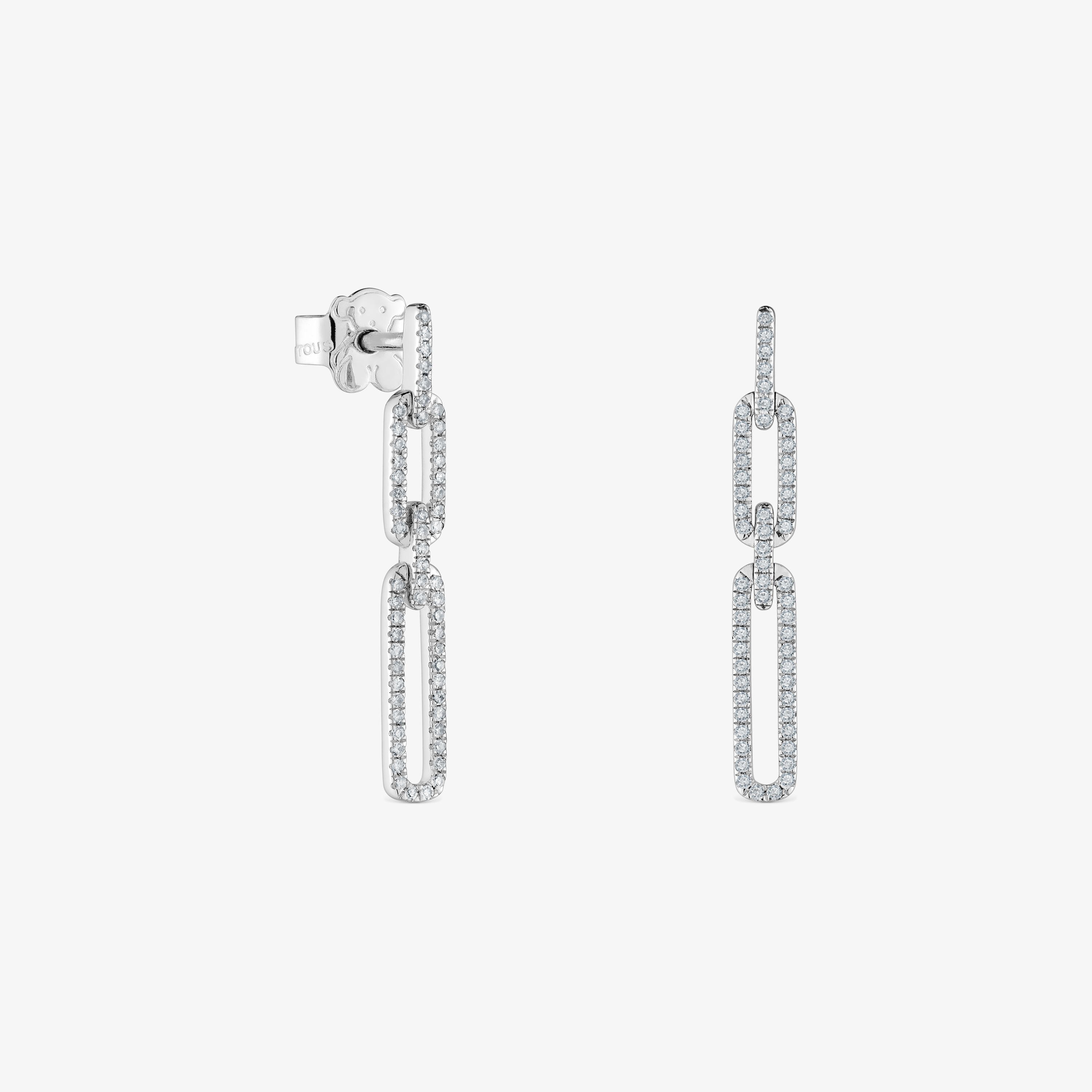 Long 18K white gold oval Earrings with diamonds Les Classiques