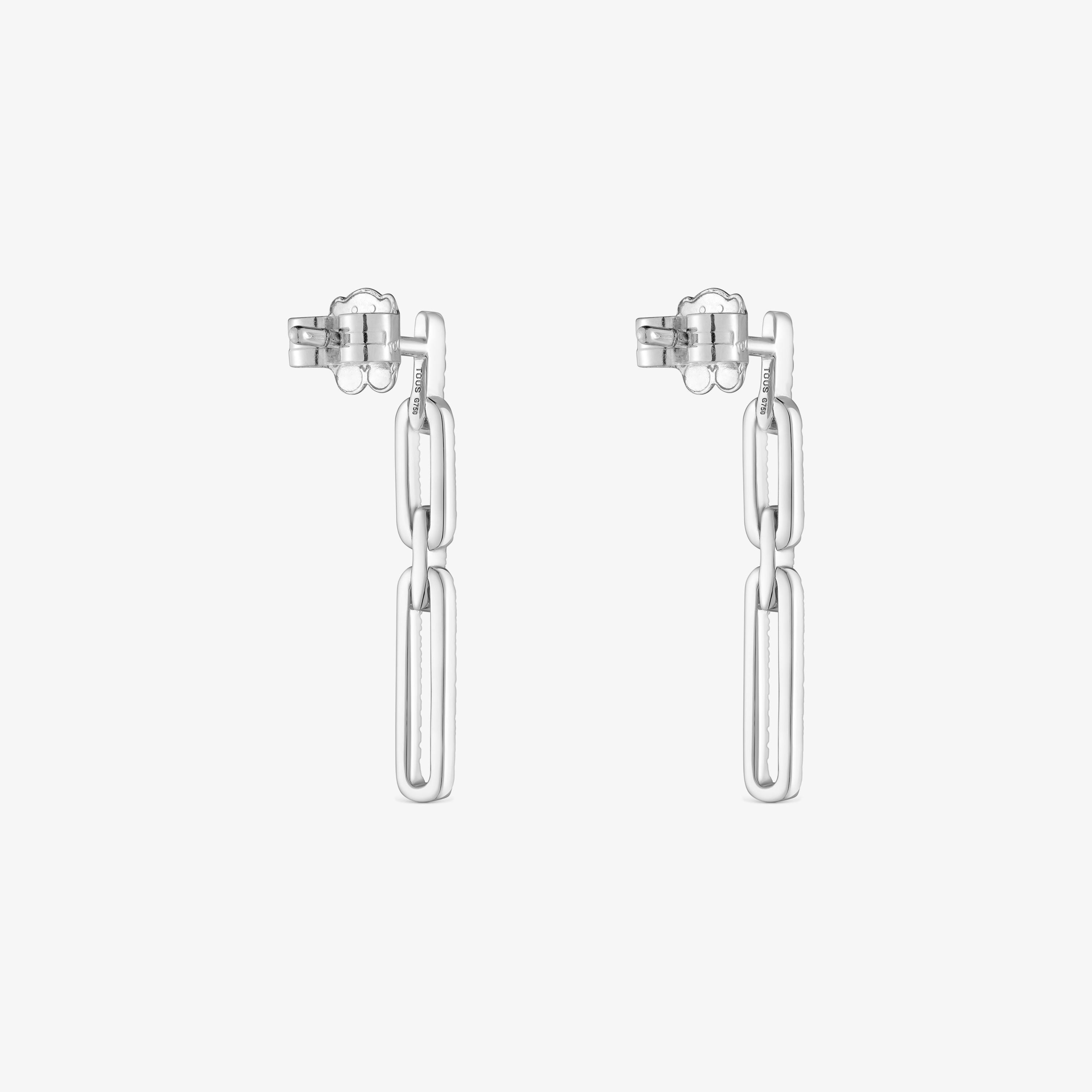 Long 18K white gold oval Earrings with diamonds Les Classiques
