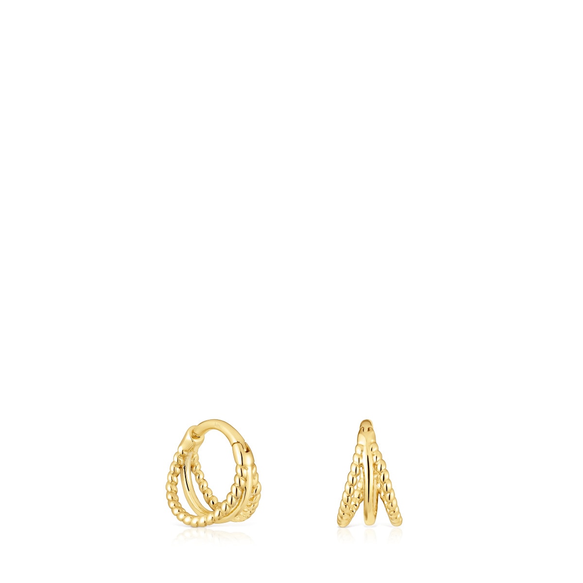 Pendientes de oro triple aro cortos con relieve Basics